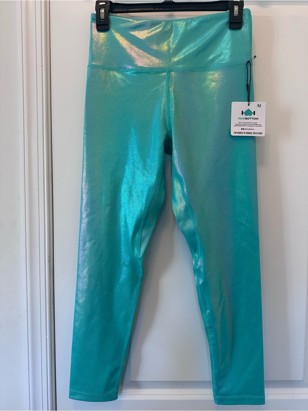 WodBottom Shiny Metallic Leggings in Teal - Women's High-Rise Gym Activewear